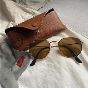 Ray Ban Hexagonal Flat Gold Sunglasses